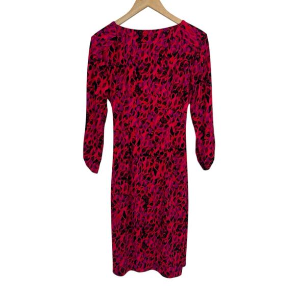 Vintage Cache Red Purple Print Faux Wrap Dress Gold Embellished Large - Picture 2 of 4